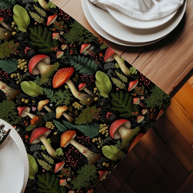 Camino De Mesa Largo Custom Nature Table Runner Mushrooms & Ferns (Custom Nature Table Runner Mushrooms & Ferns)