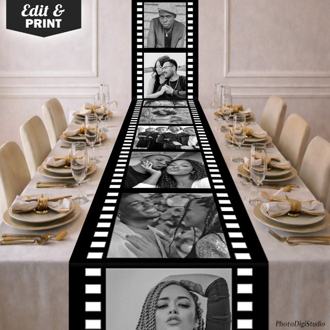 Camino De Mesa Largo Custom Photo Tablecloth, Hollywood Film Strip (Custom Photo Tablecloth, Hollywood Film Strip Long Table Runner)