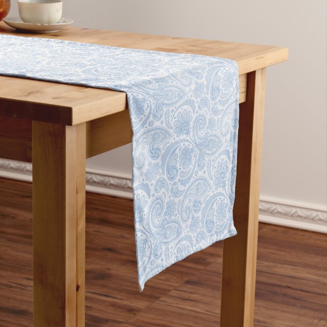 Camino De Mesa Largo Cute white blue paisley pattern (In Situ)