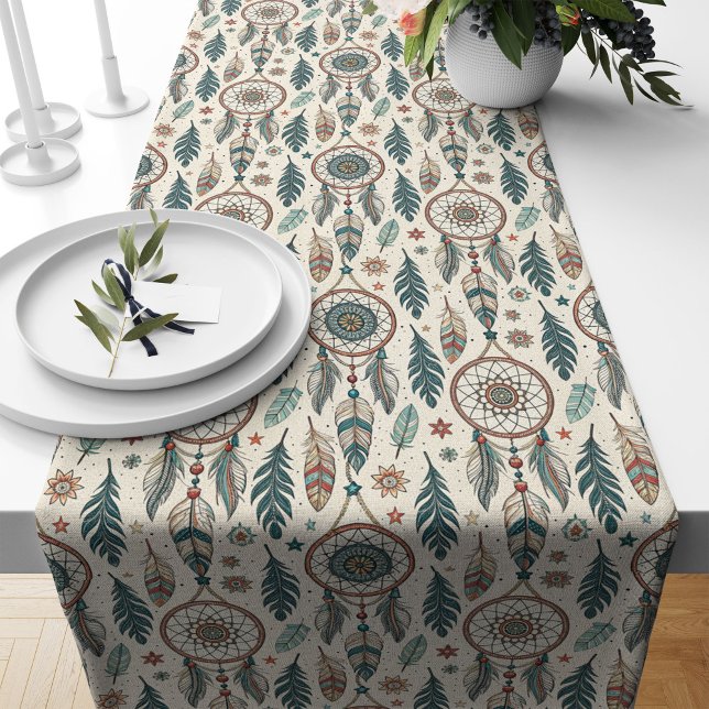 Camino De Mesa Largo Detalles del Dreamcatcher eterno de inspiración cu (Cultural-Inspired Timeless Dreamcatcher Details Long Table Runner)