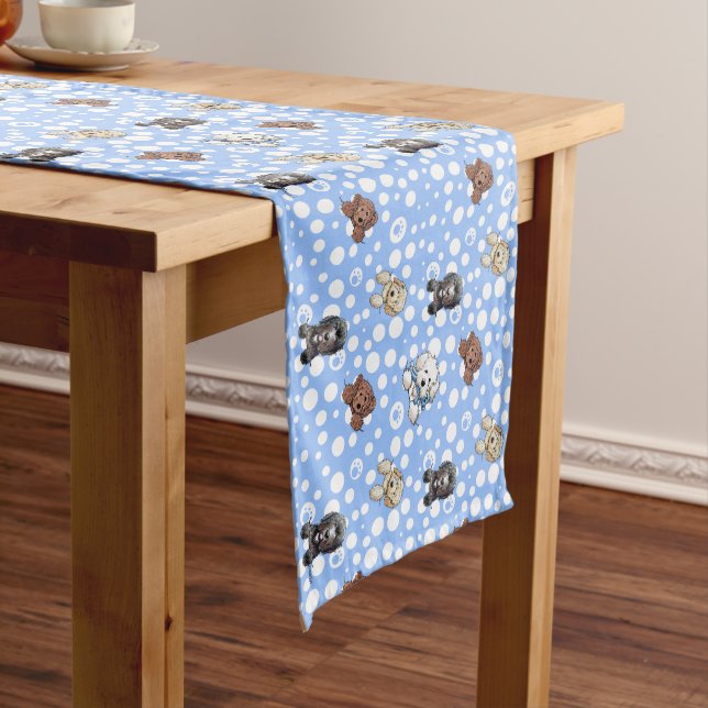 Camino De Mesa Largo Doodle Dogs Blue Table Runner (In Situ)