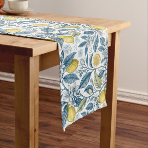 Camino De Mesa Largo Elegant Mediterranean Lemon Botanical Navy