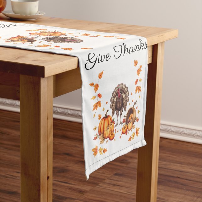 Camino De Mesa Largo Elegant Thanksgiving "Give Thanks" Table Runner (In Situ)