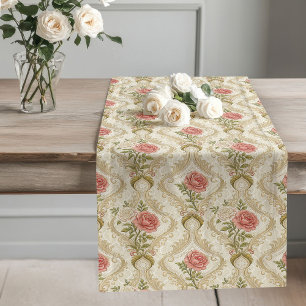 Camino De Mesa Largo Elegante Beige Damask Rosas de Rubor de inspiració
