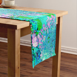 Camino De Mesa Largo Elegante Hydrangea de luz rosa y azul