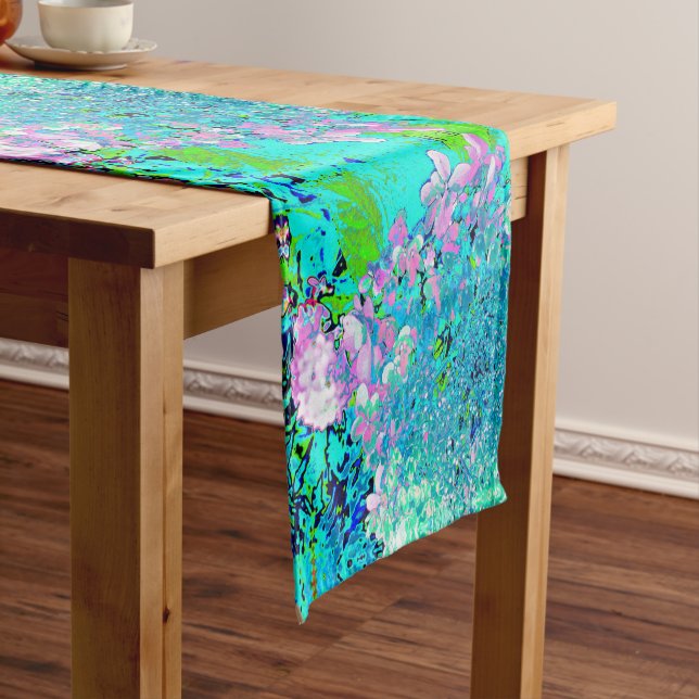 Camino De Mesa Largo Elegante Hydrangea de luz rosa y azul (In Situ)