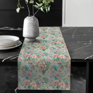 Camino De Mesa Largo Elegante Rococo Vintage Delicate Swirling Florals