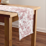 Camino De Mesa Largo Elegante Vintage Francés Grabado Floral Toile-Rosa<br><div class="desc">Elegante y adornado patrón rosa y blanco vintage de jouy con flores exóticas,  viñas y follaje entrelazados con guirnaldas y canastos de rosas. Este patrón se adaptó a partir de un fragmento textil francés histórico aproximadamente en 1910 en la colección Smithsonian.</div>