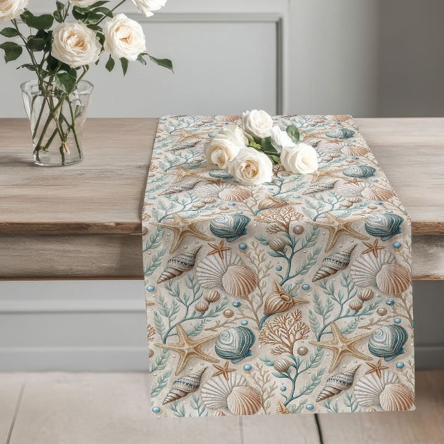 Camino De Mesa Largo Entorno Serene De Mesa De Inspiración Oceánica (Ocean-Inspired Table Runner Serene Dining Setting)