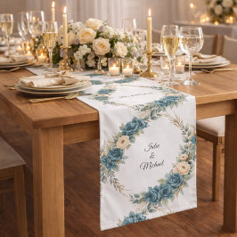 Camino De Mesa Largo Floral Wreath Wedding Decor Newlyweds Monogram