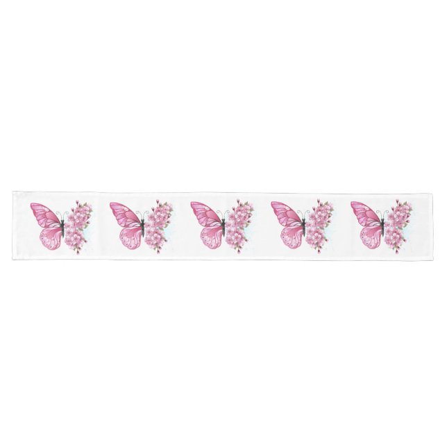Camino De Mesa Largo Flower Butterfly with Pink Sakura (Horizontal)