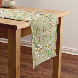 Camino De Mesa Largo Fondo beige de color blanco floral monograma