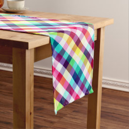Camino De Mesa Largo Funky Rainbow Plaid Pattern Large Table Runner