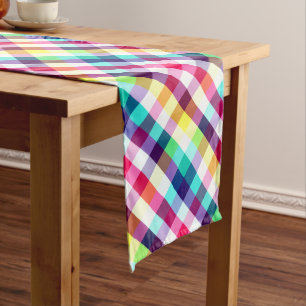 Camino De Mesa Largo Funky Rainbow Plaid Pattern Large Table Runner