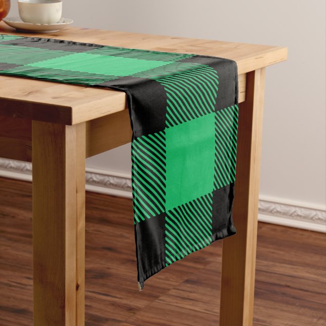 Camino De Mesa Largo Green and Black Buffalo Check Gingham Holiday L (In Situ)