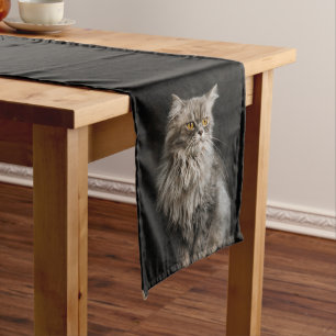 Camino De Mesa Largo Gris Fluffy Cat