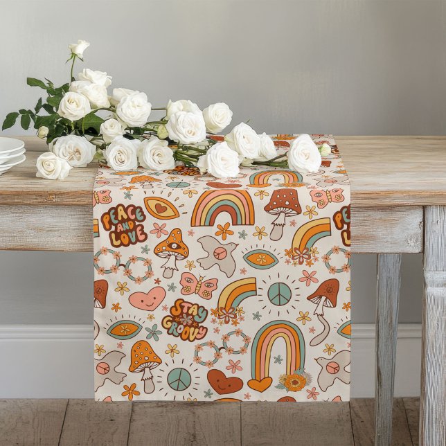 Camino De Mesa Largo Groovy Pastel Runner Estilo Terracota Floral 60s (Groovy Pastel Runner 60s Terracotta Bloom Style)