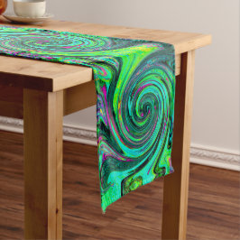 Camino De Mesa Largo Groovy Resumen Retro Green y Magenta Swirl