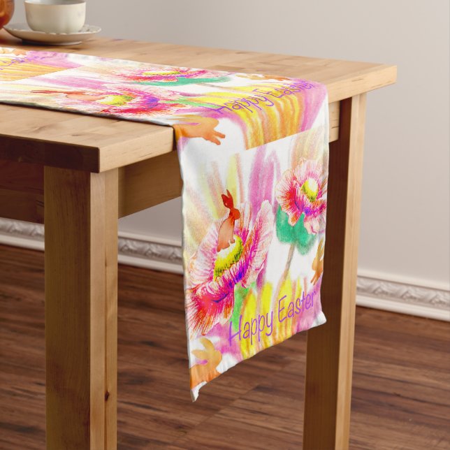 Camino De Mesa Largo Hoppy Floral Bunny Tablerunner (In Situ)