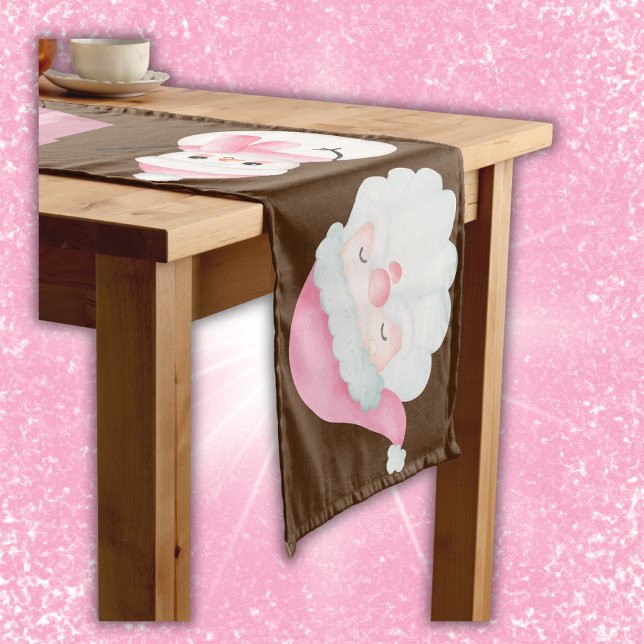 Camino De Mesa Largo Iconos de Navidades rosados en Brown | (Subido por el creador)