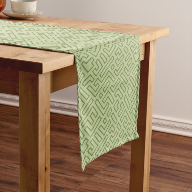 Camino De Mesa Largo Light Green Geometric Pattern Table Runner (In Situ)