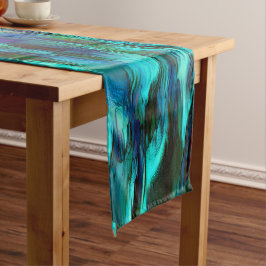 Camino De Mesa Largo Mancha brillante de azul a ciano, manchas rojas