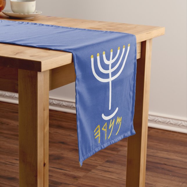 Camino De Mesa Largo Menorah Table Runner White (In Situ)