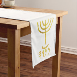 Camino De Mesa Largo Menorah Table Runner White Gold
