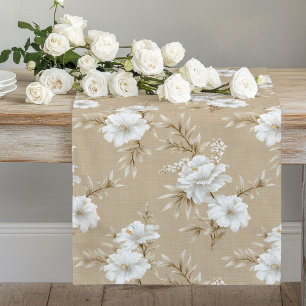 Camino De Mesa Largo Mesa de comedor chic beige taupe floral blanca neu