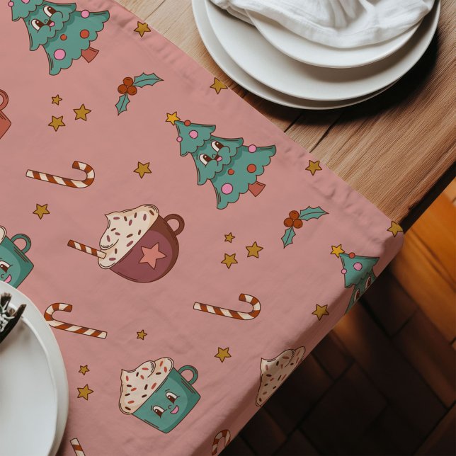 Camino De Mesa Largo Mesa Retro de Fiesta Funky Pastel Estilo Navidad (Retro Holiday Table Funky Pastel Christmas Style)