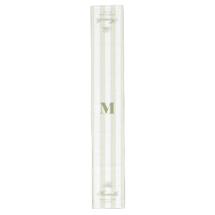 Camino De Mesa Largo Monograma Bodas Script Retro Verde Blanco Rayas