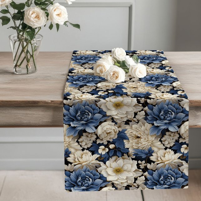 Camino De Mesa Largo Navy Blue Flowers Elegant Table Decor Runner (Navy Blue Flowers Elegant Table Decor Runner)