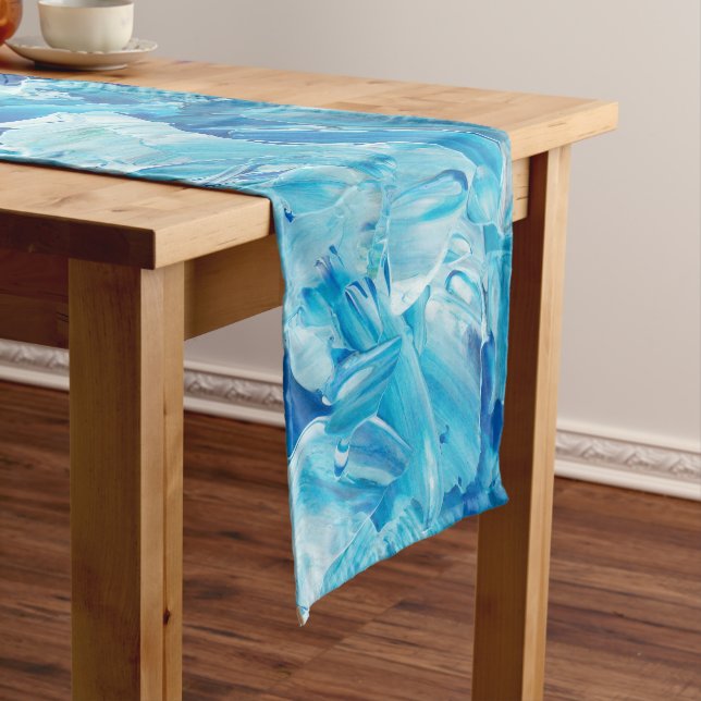 Camino De Mesa Largo Ondas de pintura azul abstractas (In Situ)