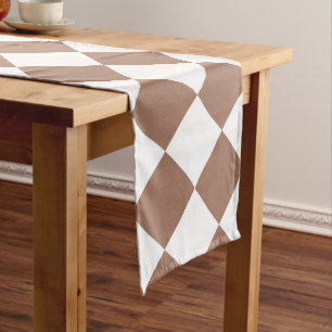 Camino De Mesa Largo Patrón de diamantes en blanco y mousse de mocha