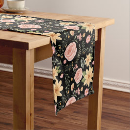 Camino De Mesa Largo Patrón de Rosa de flores silvestres de color negro
