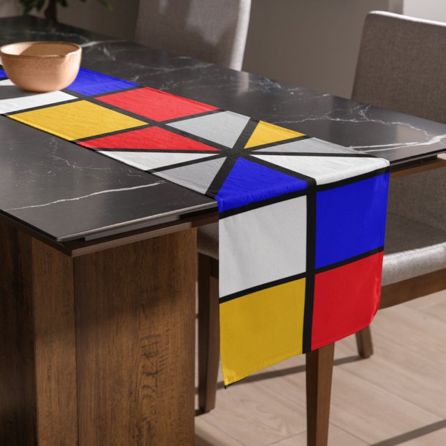 Camino De Mesa Largo Patrón geométrico de cuadrados multicolor (Geometric shapes table runner)