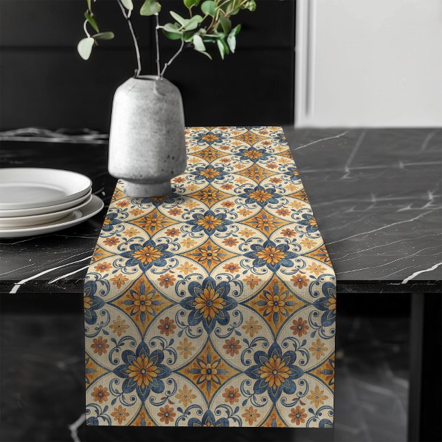 Camino De Mesa Largo Patrones ornatos rusos de inspiración mediterránea (Rustic Mediterranean-Inspired Ornate Patterns Long Table Runner)