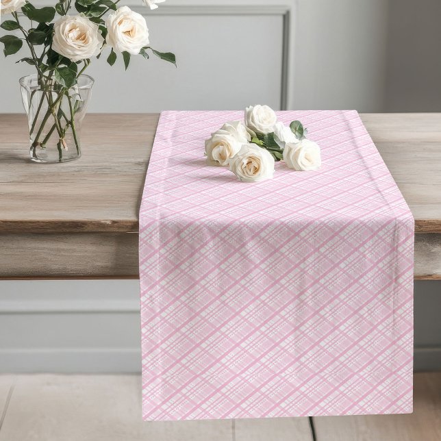 Camino De Mesa Largo Pink Gingham Table Runner Classic Rustic Look (Pink Gingham Table Runner Classic Rustic Look)