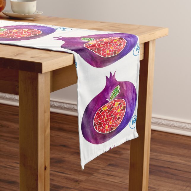 Camino De Mesa Largo Pomegranate Apple Rosh Hashana Table Runner (In Situ)