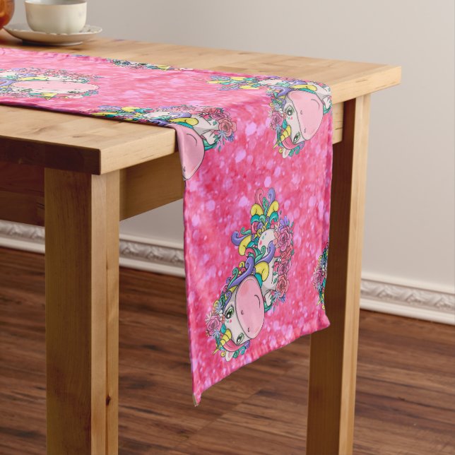 Camino De Mesa Largo Purpurina Pastle Pink Unicorn Long Table Runner (In Situ)