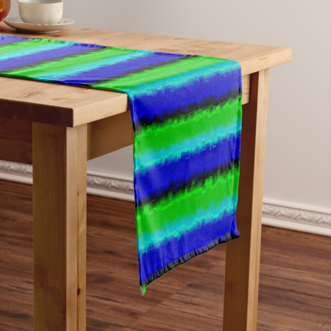 Camino De Mesa Largo Rayas de vidrio roto verde azul (In Situ)