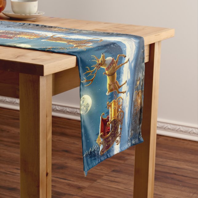 Camino De Mesa Largo Reindeer Christmas Sleigh Table Runner (In Situ)