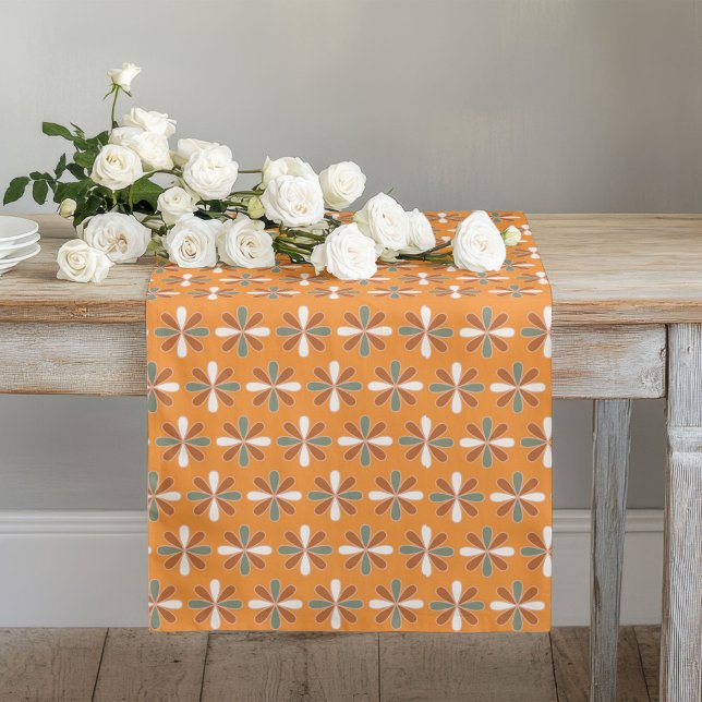 Camino De Mesa Largo Retro Flowers Runner Brown Terracotta Accent (Retro Flowers Runner Brown Terracotta Accent)