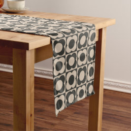 Camino De Mesa Largo Retro modern -Flower Checkerboard - neutral taupe