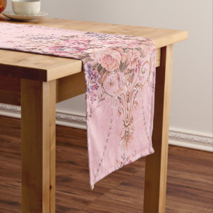 Camino De Mesa Largo Rococo floral de estilo victoriano rosa antiguo fr