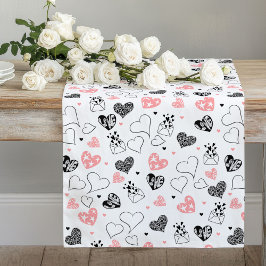Camino De Mesa Largo Romantic Love Gift Pink Black Heart Table Runner