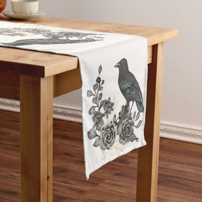Camino De Mesa Largo Rosas Blackbirds Raven o Crow Table Runner (In Situ)