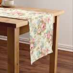 Camino De Mesa Largo Rosas románticos de inglés rosado en amarillo páli<br><div class="desc">Agradable y romántico estampado floral sin costura femenino con rociadas de rosas rosas rosas y flores azules con follaje de sabio sobre fondo amarillo pastel pálido.</div>