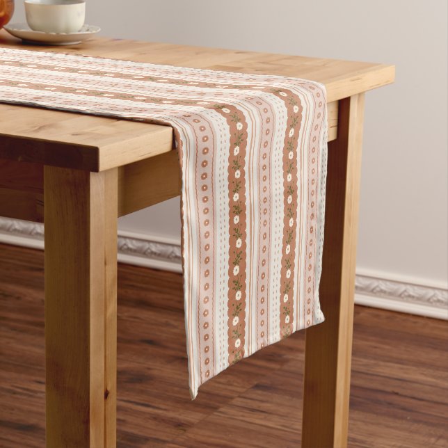 Camino De Mesa Largo Rustic Terracotta Scallop Floral Stripe (In Situ)