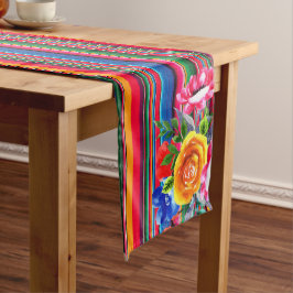 Camino De Mesa Largo Serape y Floral coloridos mexicanos